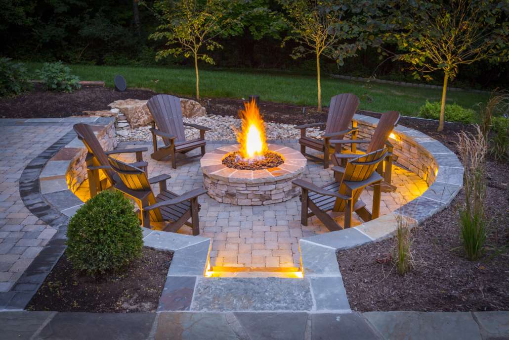Custom Stone Fire Pit On Patio