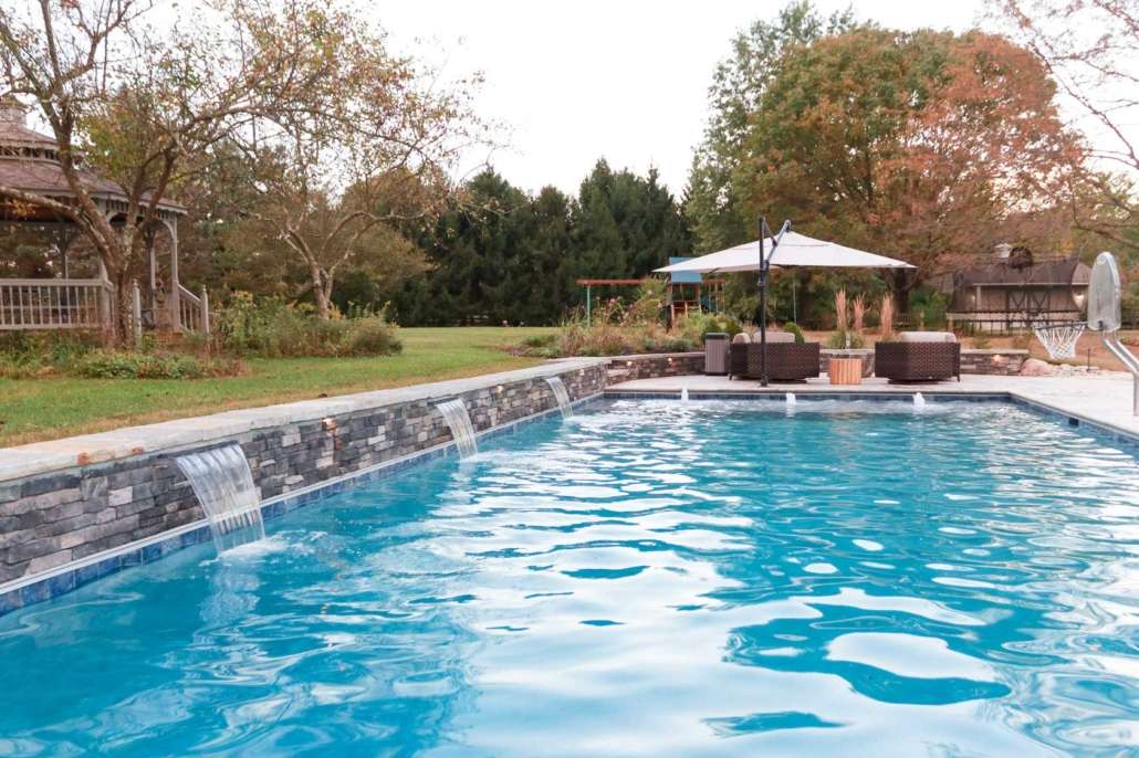 pool with waterfall features